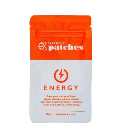 Boost Energy Patches (4 Pack) Plant-Based Patches Infused with Yerba Mate Green Tea Coffee & Ginseng Extract | Non-Toxic Latex-Free Adhesive | Made in The USA 4 Count (Pack of 1)