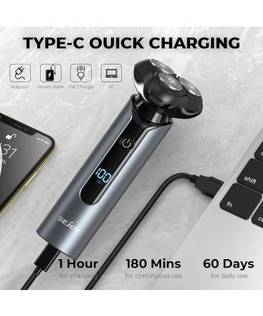 Electric Razor for Men Face Sejoy Electric Shaver Rechargeable Cordless 3D Floating Head UP to 180 Min Shaving Metallic IPX7 Waterproof Shaver - Buy Online on GoSupps.com