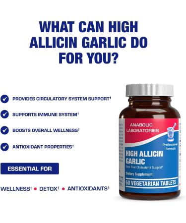 High Allicin Odorless Garlic Pills - Clinical Formula Allicin Supplement for Heart and Immune Support - Vegetarian Non-GMO & Made in The USA in cGMP Facilities - 60 Servings - Buy Online on GoSupps.com