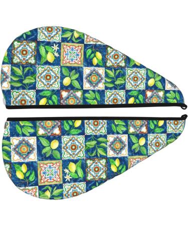 Hair Towel Wrap - Quick Drying Turban with Button | Lemon & Leaves Design | Perfect for All Hair Types - Buy Online on GoSupps.com