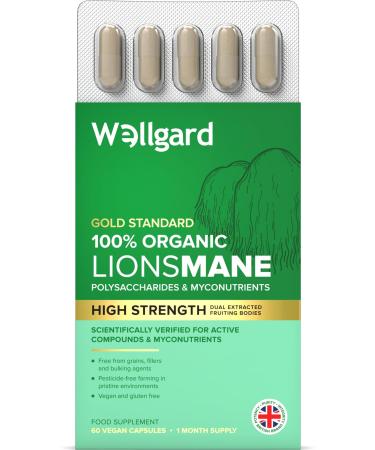 Wellgard Organic Lions Mane Mushroom Capsules Lions Mane Supplement Dual Extracted Easy to Use 60 Caps Made in UK - Buy Online on GoSupps.com