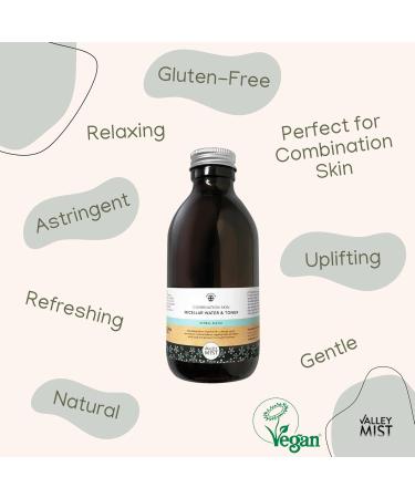 Valley Mist Combination Skin 3 in 1 Makeup Removing Cleansing Micellar and Toning Water 200ml - with Witch Hazel Lemon + Geranium - Vegan Society Registered + Cruelty Free - Buy Online on GoSupps.com