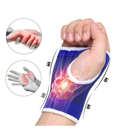 KeuLEn Elastic Wrist Hand Brace for Men & Women - Gym Sports Support Pain Relief & Protection for Sprains Carpal Tunnel Tendonitis - 1 Pair (Blue - Buy Online on GoSupps.com