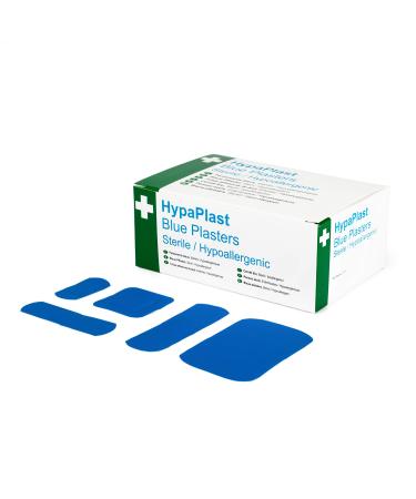 Group HypaPlast Blue Catering Plasters Assorted (Pack of 100) Sterile Hypoallergenic Blue Visually Detectable