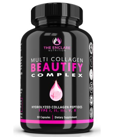 Collagen Pills - Beautify Multi Collagen Complex Capsules Type I II III V X | Extra Strength Hydrolyzed Collagen Peptides Supplements. Hair Skin Nails Vitamins 1800mg Collagen Capsules (1)