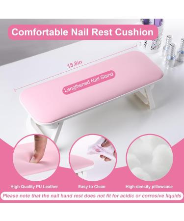 ROLIZOE Foldable Nail Arm Rest 40cm Soft PU Leather Manicure Pillow Nail Cushion No Drilling Anti-Slip Manicure Hand Rest with Nail Mat Nail Hand Pillow Manicure Cushion Beginner for Nail Art (Pink) - Buy Online on GoSupps.com