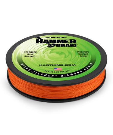 KastKing Hammer Braid Fishing Line - Abrasion Resistant Braided Line, Thin Diameter Superline, Made in The USA, Tighter Diamond Braid, Zero Stretch, More Color Fast, Multiple Color Options Orange 15LB-150Yards