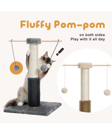 PEQULTI Cat Scratching Post with Sisal Rope, Brush, and Pompom - Grey - Buy Online on GoSupps.com
