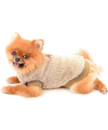 Smalllee Lucky Store Sherpa Fleece Sweater Vest for Small Dogs & Cats | Warm Autumn Winter Clothing for Yorkies & Chihuahuas | D-Ring Soft Sweatshirt Brown Size L - Buy Online on GoSupps.com