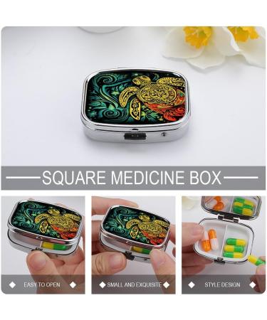 Pill Box Tribal Design with Turtle Print | 2 Compartment Portable Medicine Organizer | Decorative Metal Pill Case for Pocket or Purse - Buy Online on GoSupps.com