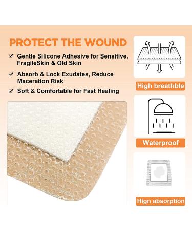Carbou Silicone Foam Dressing 4x4 with Gentle Border - Waterproof, High Absorbency Wound Care Bandage for Pressure Sore, Leg Ulcer, Diabetic Ulcer - 10 Pack - Buy Online on GoSupps.com