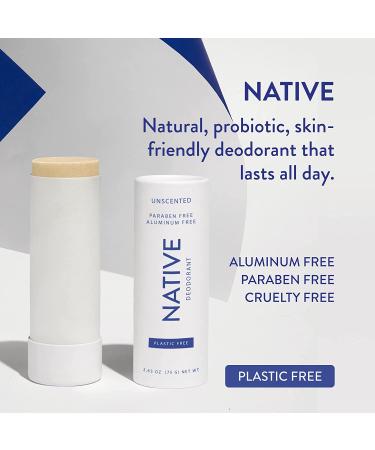 Native Plastic-Free Deodorant | Aluminum-Free Natural Deodorant with Baking Soda, Probiotics, Coconut Oil, and Shea Butter | Unscented for Women and Men - Buy Online on GoSupps.com
