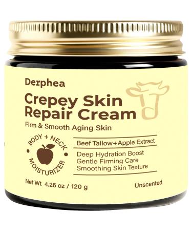 Crepey Skin Repair Treatment: Crepey Skin Repair Cream for Aging Skin with Pure Beef Tallow Soluble Collagen & Apple Fruit - Advanced Crepe Fix Cream for Neck Arms Chest Body - Unscented Body - Crepey Skin 4.26 Ounce (P