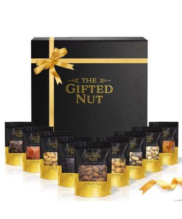 Gifted Nut Holiday Gift Basket - Assorted Fresh Gourmet Nuts and Dried Fruit Christmas Gift Box - Elegant Design for Corporate Gifts and Personal Presents, Condolence Care Package - Mix of 9 Assorted Nuts Gift Tray
