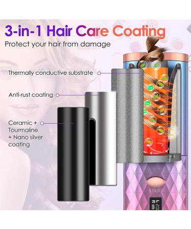 Cordless Automatic Curling Iron | 6 Temps & Timer | Wireless Hair Curler with Ceramic Barrel | Portable & Rechargeable | Fast Heating Styling Tool - Purple - Buy Online on GoSupps.com