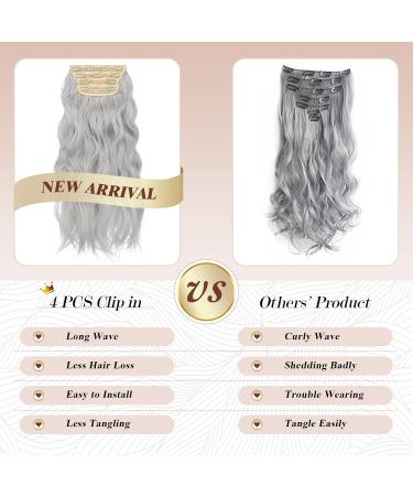 Feshfen 4PCs Clip-In Hair Extensions | 50cm Synthetic Wavy Gray Extensions for Women - Buy Online on GoSupps.com