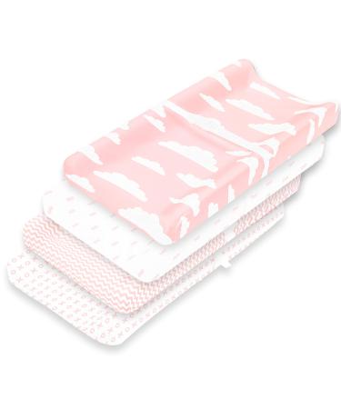 Changing Pad Cover  Premium Baby Changing Pad Covers 4 Pack  Girl Changing Pad Cover  Pure Cotton Machine Washable Pink and White Changing Table Cover  Diaper Changing Pad Cover Sheets