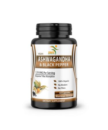 Ashwagandha Capsules with Black Pepper Extra Strength Natural Energy and Mood Support Focus and Stress Support Supplement 60 Capsules