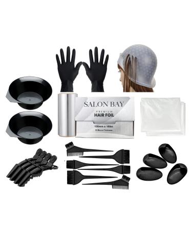 SALON BAY| 22 Pieces Hair Coloring Dyeing Kit -Premium Extra Wide and Thick Hair Foil(10cm x 100m) & Hair Tinting Bowl Dye Brush Ear Cover Gloves for DIY Salon & Home Hair Coloring tools 10cm x 100m Silver
