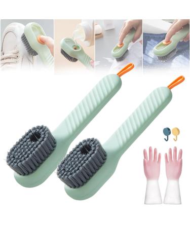 2 in 1 Multifunction Cleaning Brush Cleaning Brush with Soap Dispenser Household Cleaning Brush with Liquid Box for Clothes Shoes Floors and Kitchens Cleaning (2PCS-2)