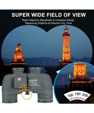 USCAMEL 10X50 Marine Binoculars with Rangefinder Compass | Waterproof for Sailing, Boating, Fishing - Adults - Buy Online on GoSupps.com