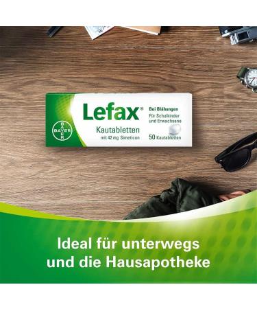 Lefax Chewing Tablets - 42 mg Simeticon for Light Flatulence - Peppermint Flavor - Child-Friendly - 50 Tablets - International Shipping - Buy Online on GoSupps.com