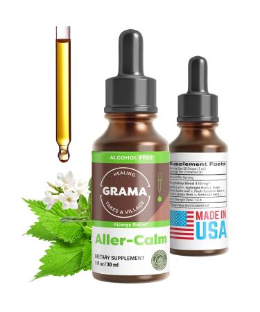 Grama Wellness Aller-Calm Organic Natural Allergy Relief Drops Natural Antihistamine Liquid Allergy Medicine for Adults & Kids Non-Drowsy Allergy Support Organic Allergy Medicine 1 fl oz