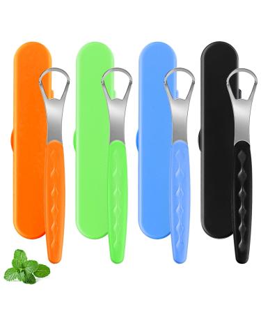 Wllhyf tongue scraper for adults 4 pieces of stainless steel tongue brush reduces bad breath tongue scrubber with travel case fresh breath tongue cleaner for men and women
