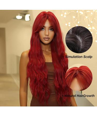 Allbell Red Wigs for Women | Long Natural Wavy Synthetic Hair for Cosplay & Everyday Wear - Buy Online on GoSupps.com