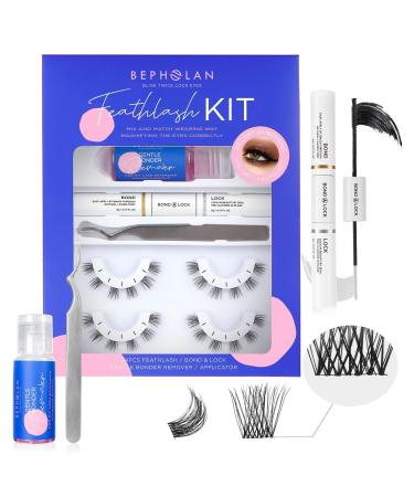 Lash Extension Kit False Eyelashes - Bepholan Lash Clusters With Lash Bond Sealer Glue Remover 24 Clusters lash Natural Look C curl Lashes Pack CT03-12mm