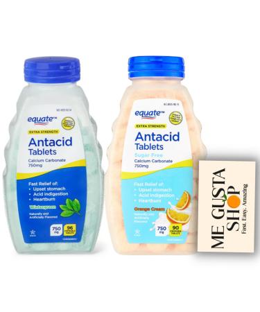 Equate Extra Strength Antacid Chewable Wintergreen and Orange Tablets 750 mg 96 Ct Pack of 02 + me Gusta Sticker