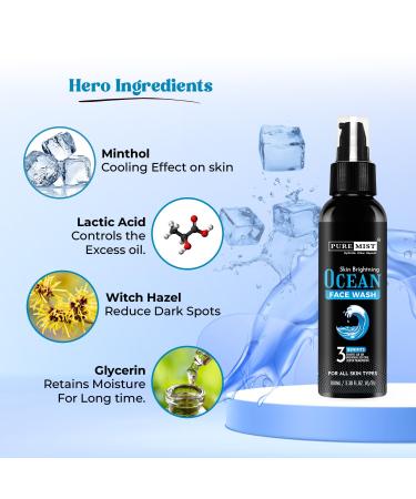 PUREMIST Ocean Face Wash 100ml | Anti-Acne Oil Control Deep Cleansing & Skin Brightening | Refreshing Gel Cleanser for Men & Women | All Skin Types (2) - Buy Online on GoSupps.com