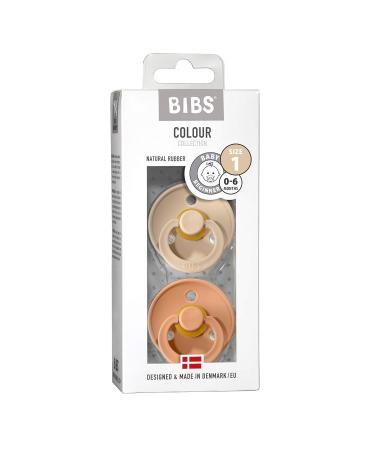 BIBS Colour Baby Pacifier 2-Pack | Made in Denmark | BPA Free | Natural Rubber Latex | Size 1 (0-6 Months) | Vanilla/Peach Dummy Soother - Buy Online on GoSupps.com