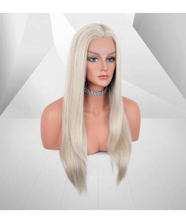 Vebonny White Blond 613 Lace Front Wig for Women | Realistic Synthetic Hair | 22 Platinum Blonde Middle Parting Wig | Glue-Free Hair Replacement #035-NEW - Buy Online on GoSupps.com