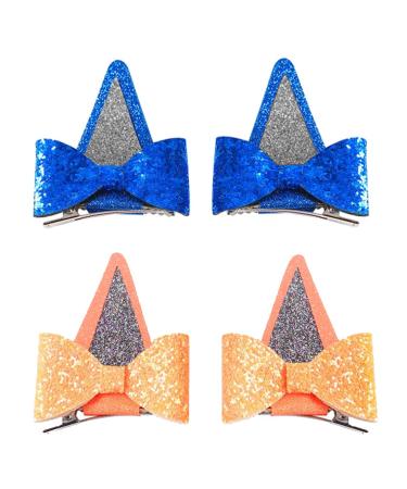 Blue Dog Ears Hair Clips/Headbands Blue Dog Cosplay Costume Hair Bow/Headwear Barrettes Glitter Hair Accessories Decorations for Halloween Birthday Party (Blue+Yellow Hair clips)