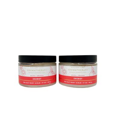 Aromatherapy ENERGY GUAVA + ORANGE Sea Salt Body Scrub - Lot of 2 - Full Size