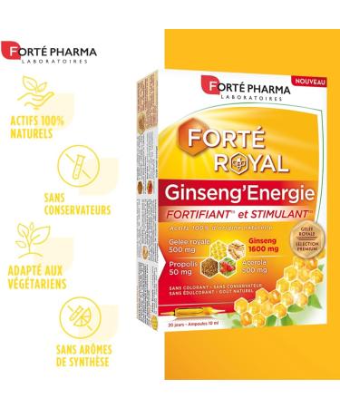 Fort Pharma - Fort Royal Ginseng'Energie | Natural Energy Food Supplement - Ginseng Royal Jelly Acerola Propolis | 20 vials 1/day - Buy Online on GoSupps.com
