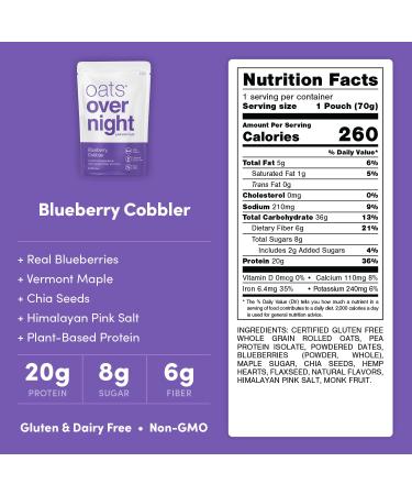 Oats Overnight Blueberry Cobbler Shake - Dairy Free, High Protein, Low Sugar Breakfast - Gluten Free, High Fiber, Non GMO Oatmeal - 8 Pack - Buy Online on GoSupps.com