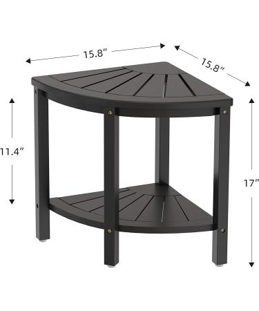 Waterproof Bamboo Corner Shower Stool Bench - Black with Storage Shelf | Ideal for Shaving Legs or Seating Inside Bathroom/ Shower - Buy Online on GoSupps.com
