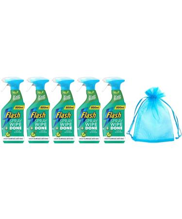 Flash Sparkling Home Spray Wipe Done Antibacterial Multi-Surface Cleaner 800ml Apple Blossom Scent 5Pk + Our Gift for You: Organza Bag Size: 9x7x0.1cm - Buy Online on GoSupps.com