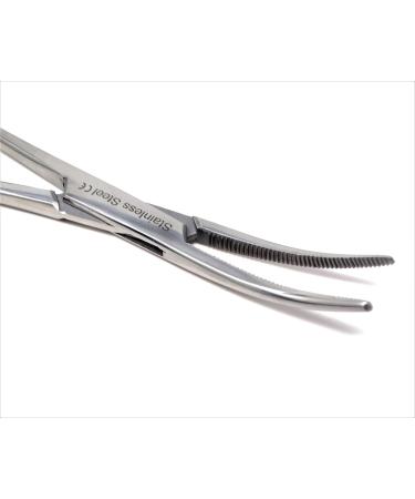 Multi Purpose Mosquito Hemostat Forceps Locking Tool With Curved Serrated Jaws For Fishing Pliers Ear Piercing Clamp Holding Objects And Pet Ear Nose Hair Pull Made of Stainless Steel - 5.5" (Chrome)