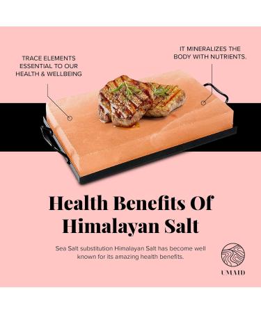UMAID Natural Himalayan Rock Salt Block Cooking Plate for Cooking Grilling Cutting and Serving Food Grade Salt with Metal Steel Tray Set with Recipe Pamphlet Salt cooking block 12 X 8 X 1.5 Himalayan Salt Cooking Block - Buy Online on GoSupps.com
