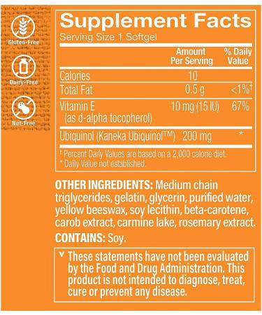 Vitamin Shoppe Ubiquinol CoQ-10 200mg - Heart Health Antioxidant Support Ideal for Statin Users - 120 Softgels - Buy Online on GoSupps.com