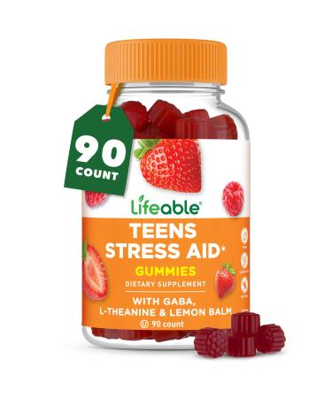 Lifeable Stress Aid Gummies for Teens | with Lemon Balm GABA and L Theanine Supplements | Vegan Non GMO Mood Support Supplement | Great Tasing Stress Vitamins | L-Theanine for Teen | 90 Gummies