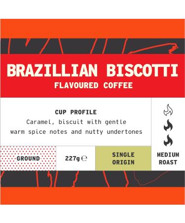 1kg Brazilian Biscotti Flavoured Ground Coffee - Caramel Nuts & Spice Notes - Arabica Medium Roast - Single Origin Omni Grind - Buy Online on GoSupps.com