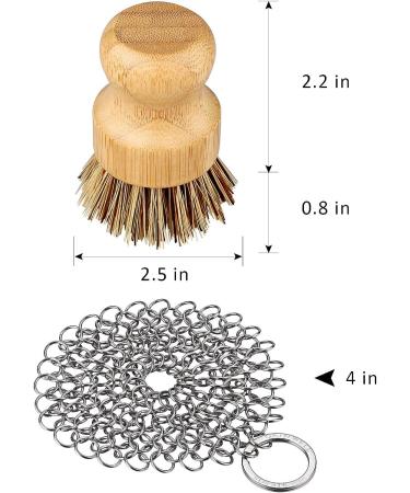 GAINWELL Stainless Steel Chainmail Scrubber Set - 4in Cast Iron Cleaner with Wood Scrub Brushes - Buy Online on GoSupps.com
