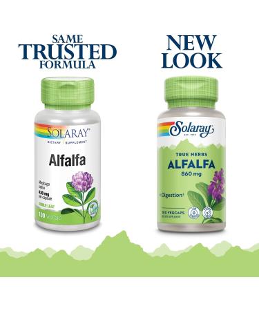 Solaray Alfalfa Leaf 860mg - Vitamin-Rich Superfood for Healthy Blood, Kidneys & Digestion - Non-GMO & Vegan - 100 VegCaps - Buy Online on GoSupps.com