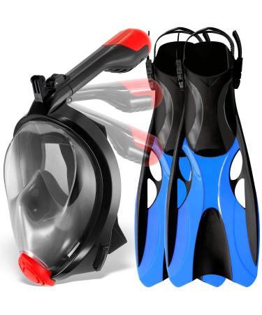 COZIA DESIGN Snorkel Mask - Full Face Snorkel Mask, 180 Panoramic View Scuba Mask, Anti Fog and Anti Leak Snorkeling Gear S/M Blue S/M