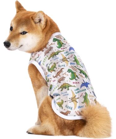 Cool Summer Dog T-Shirt | Breathable Pet Clothing & Sun Protection for Medium & Large Dogs - White Dinosaurs - Buy Online on GoSupps.com