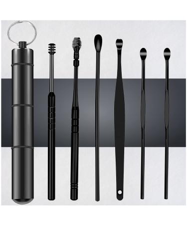 Innovative Spring Earwax Cleaner Tool Set  6Pcs 360 Spiral Design Earwax Removal Tools  Ear Wax Removal Kit Ear Cleaning Kit with Storage Bag (Black-) Black a